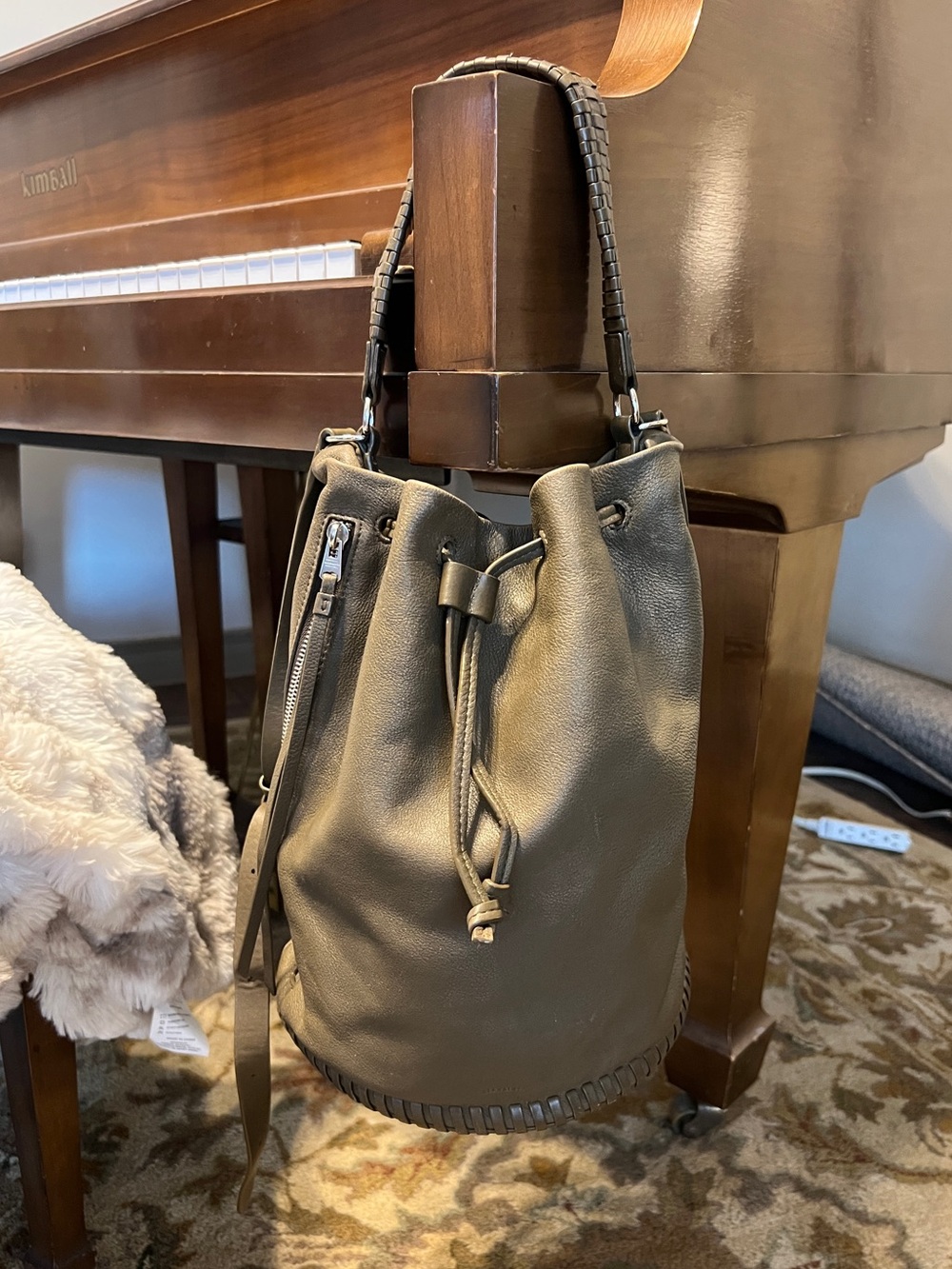 ALL SAINTS leather bucket drawstring bag